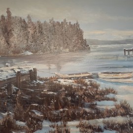 Ozzie Kajtezovic: 'winter down there', 2009 Oil Painting, Landscape. Artist Description: Oil sketch on the lake in Texas...