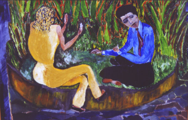 Padma Prasad  'Conversation-2', created in 2001, Original Painting Oil.