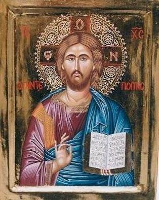 Adamantia Karatza: 'Religious icon of Jesus Christ Pantepoptis', 2012 Tempera Painting, Religious.    Hand painted religious icon on wood panel with eggyolk tempera and real gold sheets on background- burnished gilding- under all traditional rules of byzantine art. The halo is crafted by hand.   ...