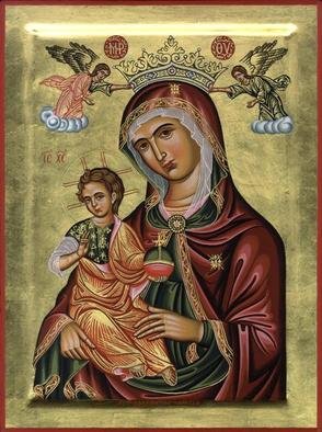 Adamantia Karatza: 'Religious icon of Madre della Consolazione', 2012 Tempera Painting, Religious.   Hand painted religious icon on wood panel with eggyolk tempera and real gold sheets on background under all traditional rules of byzantine- Italian art.  ...