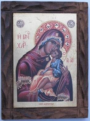 Adamantia Karatza: 'Religious icon of Virgin with Child', 2012 Tempera Painting, Religious.      Hand painted religious icon on handcrafted wood with eggyolk tempera and real gold sheets on background under all traditional rules of byzantin art.    ...