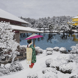 Pasquale Pacelli: 'the time', 2018 Acrylic Painting, Landscape. Artist Description: It has just started snowing again, the coldest season marks the time, that in the mind of Maiko is the her present day, the moment when she ends her apprenticeship to finally become one Geisha.  Reports the various steps of her life, from the first Minarilearn by observingto ...