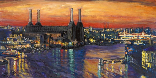 Patricia Clements  'Battersea Power St And Bridges Print', created in 2010, Original Printmaking Giclee.