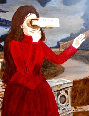 Patrick Lynch: 'L Autre Monde', 2014 Acrylic Painting, Mystical.   A mysterious Victorian lady gazes into a glowing stereoscope viewer into another world. ...