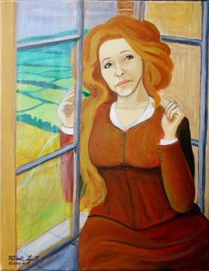 Patrick Lynch: 'The Morning Air', 2015 Acrylic Painting, Love.   A beautiful woman sits by a window overlooking a distant landscape  ...