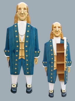 Paul Carbo: 'Ben Franklin', 2008 Furniture, Famous People.  Custom, handmade, free- standing, stained wood cabinet as life- size caricature of Ben Franklin ...