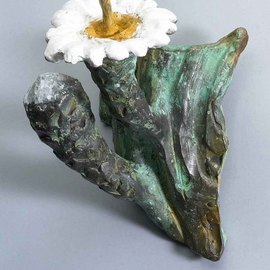 Paul Orzech: 'Cactus Flower with Bud Wall Hanging', 2004 Bronze Sculpture, Floral. Artist Description: A life like bronze reproduction of the Saguaro Flower and its bud. The white and yellow patina wash reproduces the coloration of the actual flower. The green patina reproduces the color of the Saguaro Cactus.  The wall hanging adds a spot of color to any wall or as ...