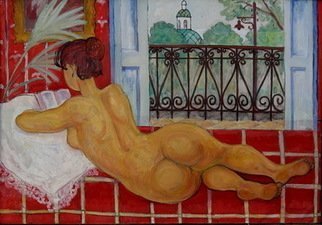 Pavel Tyryshkin: 'At the balcony', 2005 Oil Painting, nudes. 