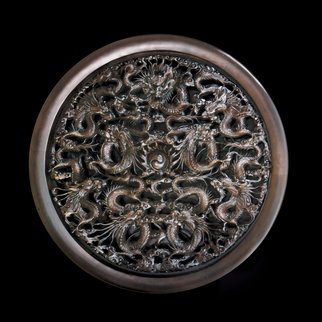 Pavel Sorokin: 'Dragon wood carved wall decorative round panel', 2016 , Fantasy.  Dragons decorative round wall panel was made by famous Vietnamese carpenter The carving is extremely delicate, based on my sketches and models. Therose- wood here - dark tinted used for this panel is unique and rarely exists in the World. ...