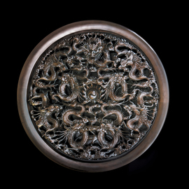 Dragon wood carved wall decorative round panel By Pavel Sorokin