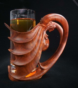 Pavel Sorokin: 'beer glass with wooden holder', 2014 Crafts, Animals. Beer mug with breathable glass have a holder with dragon or lion head, carved of tropical rose wood. Single item...