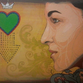 Eduardo Acevedo: 'Reina de Corazones', 2011 Acrylic Painting, Figurative. Artist Description:   Acrylic , silver leaf, markers, rainstone  ...