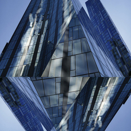 Peter C. Brandt: 'waterline diamond', 2021 Color Photograph, Architecture. Artist Description: a mirrored image of the condo tower at The Waterline complex in the upper west side of Manhattan  NYC ...