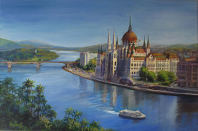 Pat Heydlauff  'Budapests Blue Danube', created in 2011, Original Painting Acrylic.