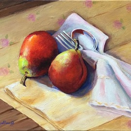 Pat Heydlauff: 'pear twosome', 2016 Acrylic Painting, Still Life. Artist Description: Whether it is time for lunch, a snack or afternoon tea, one pear is great, a twosome is even better....