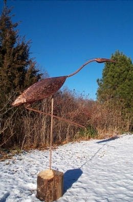 Phil Parkes: 'Heron', 2002 Metalsmith, Representational. Heron in copper, representation of one of the birds I am lucky enough to see on my daily walk...