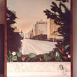 Philip Hallawell: 'Avenida Paulista', 1983 Oil Painting, Urban. Artist Description: This painting was commissioned by Paulo Bastos for the entrance of his home. It depicts the Avenida Paulista, one of Sao Paulo' s main avenues in a surreal setting. The scene was captured in early morning without any traffic....