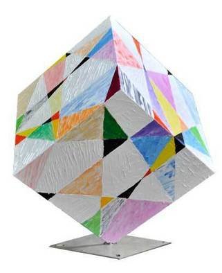 Dieter Picchio-specht: 'Cube abstract fantasy', 2011 Steel Sculpture, Abstract.  This cube is made of steel. I applied the acrylic colors with pallet knife and the result is very interesting. . . ...