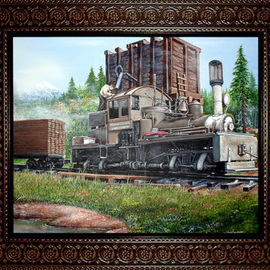 Michael Pickett Artwork Water Tower And Train, 2007 Acrylic Painting, Trains