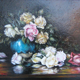 Nagy Alida: 'Oil painting Fresh picked', 2012 Oil Painting, Floral. Artist Description:     Oil painting on canvas stretched on a wooden chassis.A beautiful bouquet of roses that will delight home.   ...