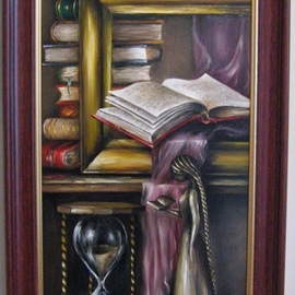 Nagy Alida: 'Passion for books', 2014 Oil Painting, Education. Artist Description:            Oil painting on canvas stretched on a wooden chassis. Frame not included.          ...