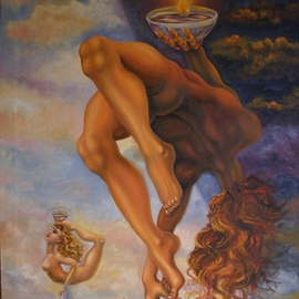 Olesya Novik: 'Frail equilibrium', 2004 Oil Painting, Surrealism. Artist Description: Show the wish of woman to keep equilibrium in relations ...