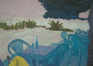 Andrew Pichakhchi: 'out of season in a greek cafe', 1999 Acrylic Painting, Beach. 