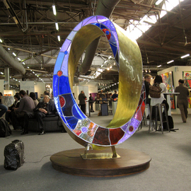 Plamen Yordanov: 'Light Infinity', 2015 Bronze Sculpture, Abstract. Artist Description:  Light Infinity Double Mobius Strip bronze, leaded stained glass, LED lights, remote, patina, 82 in. 