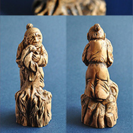 Plotnikova Victoria: 'Netsuke Old Woman', 2015 Wood Sculpture, Philosophy. Artist Description: Material: wood - pear. The old woman holds the broken trunk of an old tree, simultaneously trampling the young shoots that gave the tree. That yearning for those what has already gone, she does not allow new development. On the one hand this image is tragic, causing compassion for ...