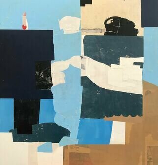 Silvia Poloto: 'blue 1', 2022 Collage, Abstract. For all of my expressionistic works, I use a variety of materials and rely on my instincts to bring structure to the paintings with color, texture, composition....