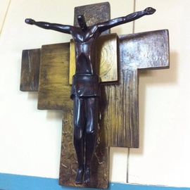 John Paul Dalisay: 'Kristo', 2015 Wood Sculpture, Abstract Figurative. Artist Description:   Evony wood on textured panel   ...