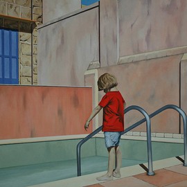 Peter Seminck: 'Beginning of Season', 2015 Oil Painting, People. Artist Description:  BoyPoolEmptysummerrealism        ...