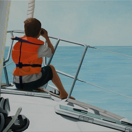 Peter Seminck: 'Skipper to be', 2013 Oil Painting, People. Artist Description:  SailingBoyBoatsSearealism ...