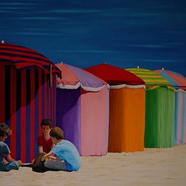 Peter Seminck: 'colores del mundo', 2019 Oil Painting, People. Artist Description: beachchildrensuncolors...