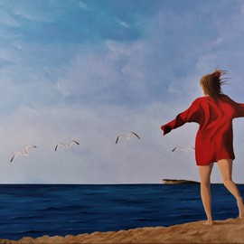 Peter Seminck: 'fly like a seagull', 2017 Oil Painting, People. Artist Description: Freedom, wind, sea and beach...