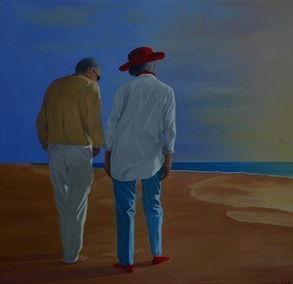 Peter Seminck: 'late afternoon on the beach', 2020 Oil Painting, People. Elderly couple enjoying the late afternoon sun on the beach...