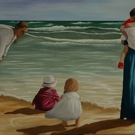 Peter Seminck: 'moms and kids on the beach', 2020 Oil Painting, People. Artist Description: When winter takes too long to move on, I paint summer.Oil on canvas, brushes and knives were used.First of a new series  on the beach scenes . ...