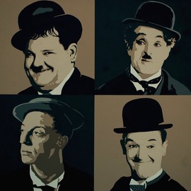 Peter Seminck: 'silent movie heroes', 2020 Acrylic Painting, People. Artist Description: Next in the graphical painting series.  Oliver HardyCharly ChaplinBuster KeatonStan Laurel...
