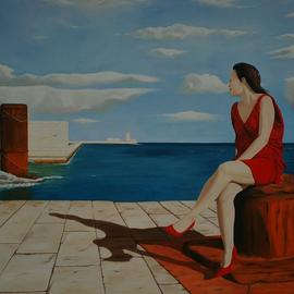 Peter Seminck: 'sitting on the dock of the bay', 2016 Oil Painting, People. 