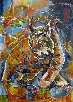 Lubomir Korenko: 'Wild Europe Lynx ', 2016 Mixed Media, Animals.           mixed media on canvas techniques.the painting continue on the side of the painting.     ...
