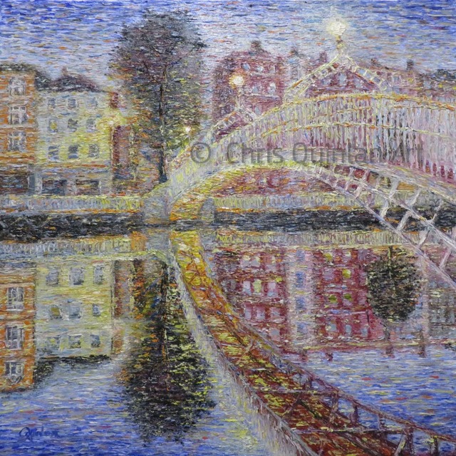 Chris Quinlan  'Ha Penny Bridge Dublin', created in 2017, Original Painting Oil.