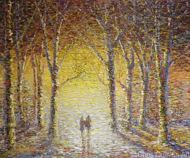 Chris Quinlan  'Sunset Stroll', created in 2017, Original Painting Oil.