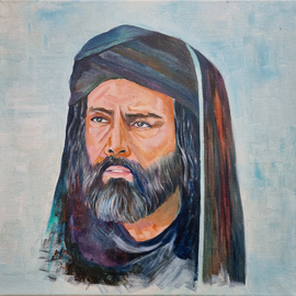 Qurat Ulain: 'mukhtar saqafi oil painting', 2022 Oil Painting, Portrait. Artist Description: MukhtAr ibn AbA<<  Ubayd Allah al- ThaqafA<< was an early Islamic revolutionary based in Kufa, Iraq who led an abortive rebellion against the Umayyad Caliphs in vengeance for the death of Imam Husayn ibn  Ali at the Battle of Karbala.This is a one- of- a- kind ...