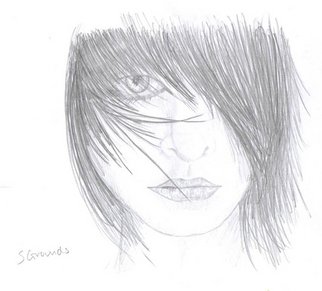 Samuel Grounds: 'The Glare', 2007 Pencil Drawing, Fantasy.  Woman wind swept, staring, showing few signs of emotion. ...