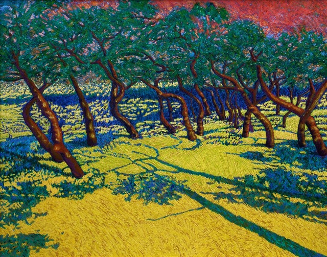 Artist Radford Thomas. 'Hill Country Trees: Sunset' Artwork Image, Created in 2000, Original Painting Acrylic. #art #artist