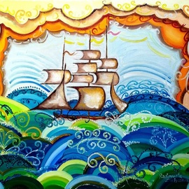 Radosveta Zhelyazkova: 'flying ship', 2018 Oil Painting, Surrealism. Artist Description: FREE SHIPPING WORLDWIDEREADY TO HANGONE- OF- A- KIND Details:  Name: Flying Ship  Artist: Radosveta Zhelyazkova  Medium: Professional oil paint, UV protected varnish on canvas  Size: 55 x 46 x 2 cm  Style: Naive Art, Radism  100   handmade original artwork  Date of creation: April 2018  Comes with ...