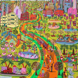 Luna Park Naive Painting By Israeli Artist Raphael, Raphael Perez  Israeli Painter 