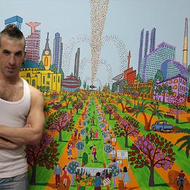 Naive Painter Artist Tel Aviv Streets Paintings , Raphael Perez