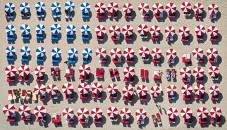 Raf Willems: 'american beach', 2019 Color Photograph, Beach. Beach umbrellas set up as an American flag, for the 4th of July.   Acrylic Print, ready to hang.  Limited Edition of 100 prints. ...