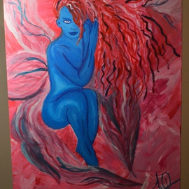 Johana  Quintero Castro: 'Mujer azul cabello rojo', 2016 Acrylic Painting, Abstract Figurative. 